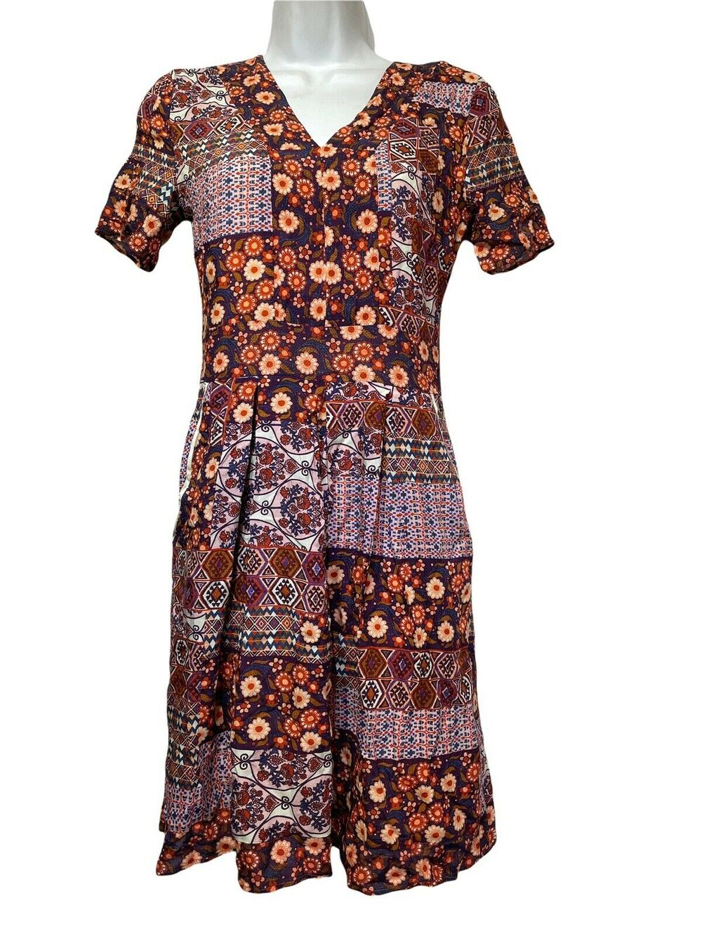 Ella Moon Multicolor Floral Short Sleeve Knee Length Dress Women's Size XS
